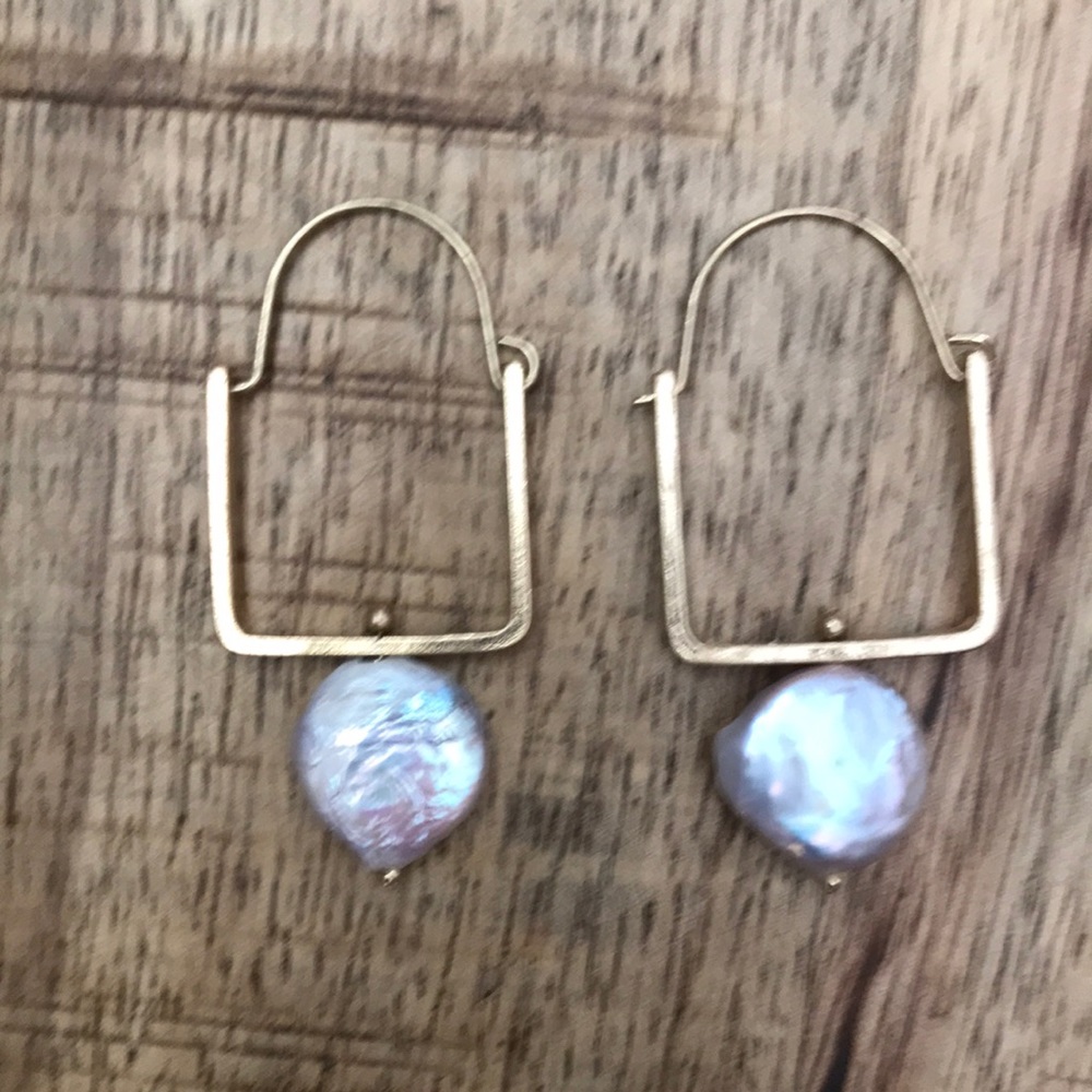 Anthropologie Pearl Hoop Drop Earrings